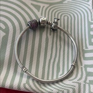 Pandora Silver Bracelet with pink and Silver Charms